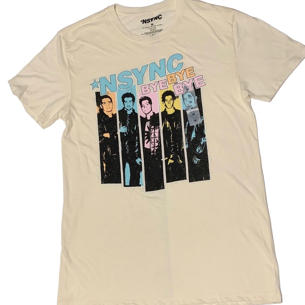 Unisex Adult Med NSYNC BYE BYE BYE T-SHIRT off-white pink retro 90s boy band NEW
